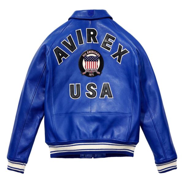Top Quality Men's Avirex Leather Jacket Blue Leather Bomber Jacket Iconic Style - Image 2