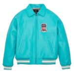 Handcrafted Men's Avirex Leather Jacket Turquoise Leather Bomber Jacket Iconic Style