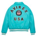 Handcrafted Men's Avirex Leather Jacket Turquoise Leather Bomber Jacket Iconic Style - Image 2