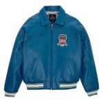 Top Quality Men's Avirex Leather Jacket Dark Blue Leather Bomber Pilot Jacket