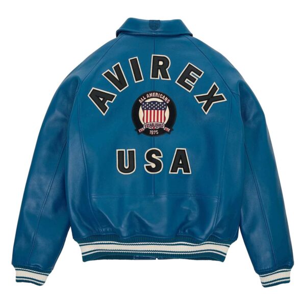 Top Quality Men's Avirex Leather Jacket Dark Blue Leather Bomber Pilot Jacket - Image 2