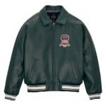 Best Seller Men's Iconic Avirex Leather Jacket Dark Green Leather Bomber Jacket Aviator Style
