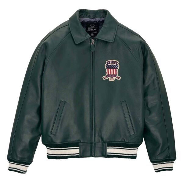 Best Seller Men's Iconic Avirex Leather Jacket Dark Green Leather Bomber Jacket Aviator Style - Image 1
