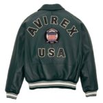 Best Seller Men's Iconic Avirex Leather Jacket Dark Green Leather Bomber Jacket Aviator Style - Image 2