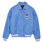 Top Quality Men's Avirex Leather Jacket Denim Blue Leather Bomber Jacket Iconic Style
