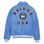 Top Quality Men's Avirex Leather Jacket Denim Blue Leather Bomber Jacket Iconic Style - Image 2