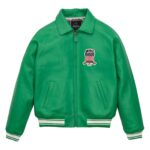 Handcrafted Men's Avirex Leather Jacket Green Leather Bomber Jacket Classic Style