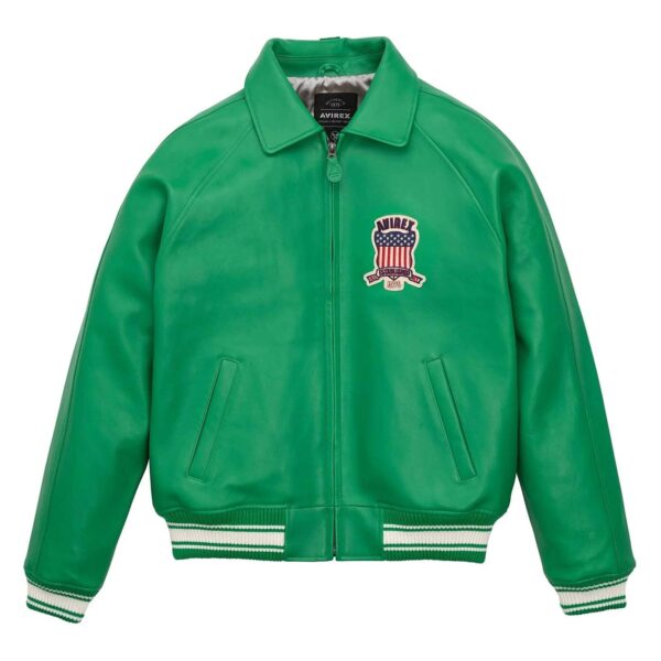 Handcrafted Men's Avirex Leather Jacket Green Leather Bomber Jacket Classic Style - Image 1