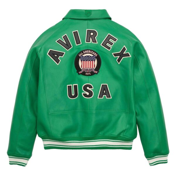 Handcrafted Men's Avirex Leather Jacket Green Leather Bomber Jacket Classic Style - Image 2
