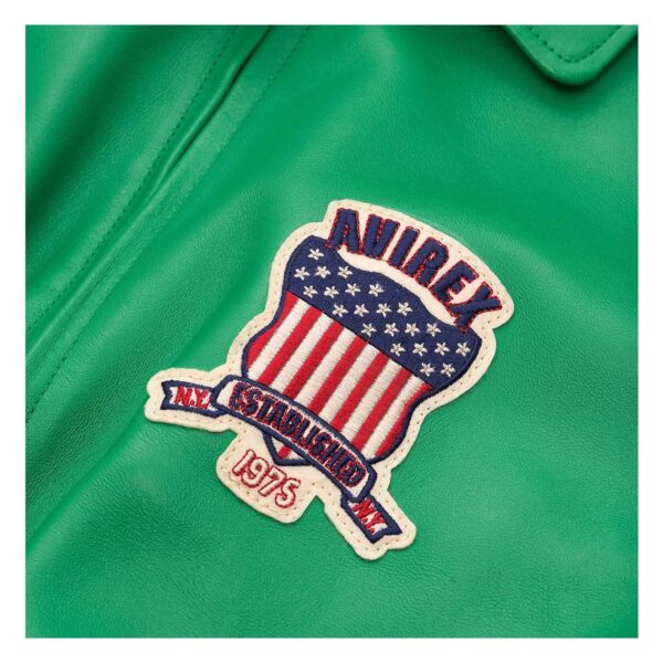 Handcrafted Men's Avirex Leather Jacket Green Leather Bomber Jacket Classic Style - Image 3
