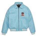 Top Quality Men's Avirex Leather Jacket Light Blue Leather Bomber Flight Jacket