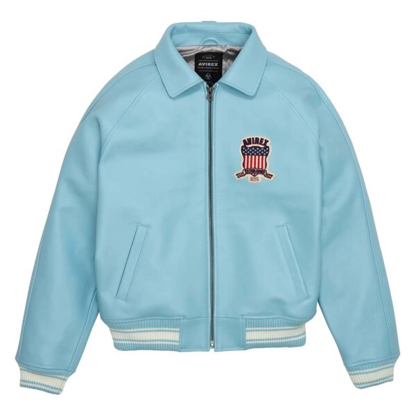 Top Quality Men's Avirex Leather Jacket Light Blue Leather Bomber Flight Jacket - Image 1