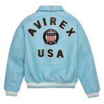 Top Quality Men's Avirex Leather Jacket Light Blue Leather Bomber Flight Jacket - Image 2