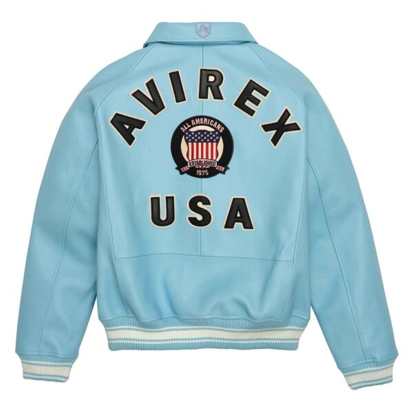Top Quality Men's Avirex Leather Jacket Light Blue Leather Bomber Flight Jacket - Image 2