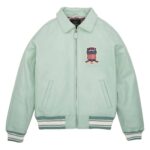 Best Quality Men's Avirex Leather Jacket Light Green Leather Bomber Jacket Pilot Style