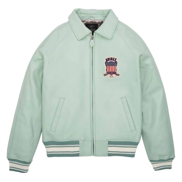 Best Quality Men's Avirex Leather Jacket Light Green Leather Bomber Jacket Pilot Style - Image 1