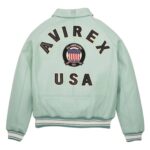 Best Quality Men's Avirex Leather Jacket Light Green Leather Bomber Jacket Pilot Style - Image 2