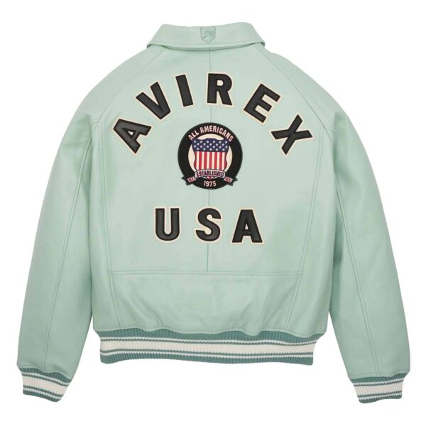 Best Quality Men's Avirex Leather Jacket Light Green Leather Bomber Jacket Pilot Style - Image 2