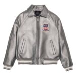 Handmade Men's Avirex Leather Jacket Silver Leather Bomber Jacket Iconic Style