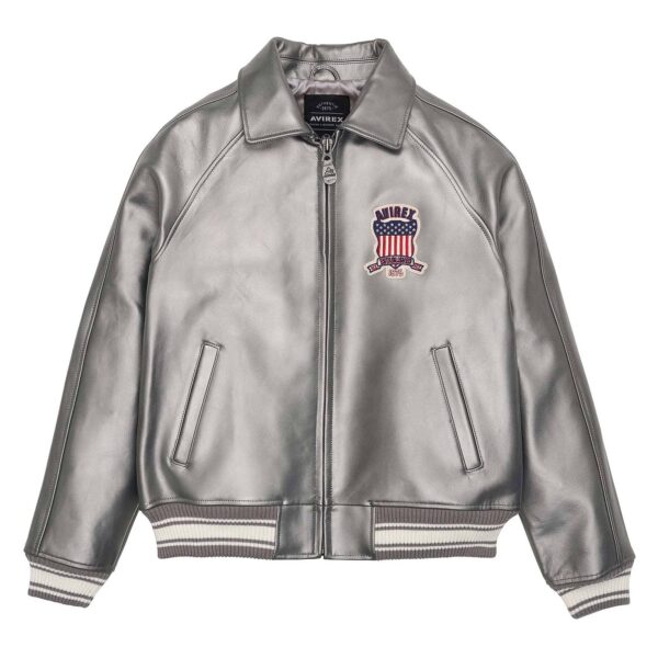 Handmade Men's Avirex Leather Jacket Silver Leather Bomber Jacket Iconic Style - Image 1