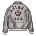 Handmade Men's Avirex Leather Jacket Silver Leather Bomber Jacket Iconic Style - Image 2
