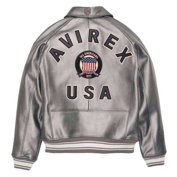 Handmade Men's Avirex Leather Jacket Silver Leather Bomber Jacket Iconic Style - Image 2
