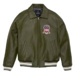 Best Seller Men's Iconic Avirex Leather Jacket Olive Green Leather Bomber Jacket Aviator Style