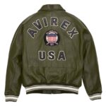 Best Seller Men's Iconic Avirex Leather Jacket Olive Green Leather Bomber Jacket Aviator Style - Image 2