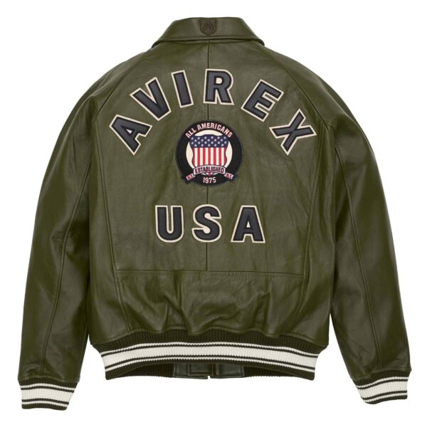 Best Seller Men's Iconic Avirex Leather Jacket Olive Green Leather Bomber Jacket Aviator Style - Image 2
