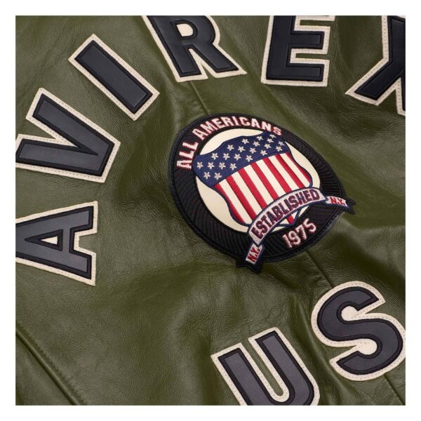 Best Seller Men's Iconic Avirex Leather Jacket Olive Green Leather Bomber Jacket Aviator Style - Image 4