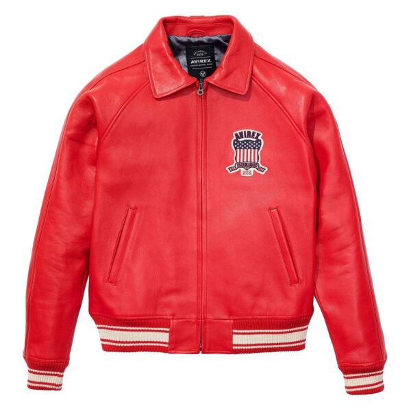 Handcrafted Men's Avirex Leather Jacket Red Leather Bomber Jacket Iconic Style - Image 1