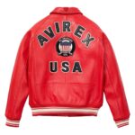 Handcrafted Men's Avirex Leather Jacket Red Leather Bomber Jacket Iconic Style - Image 2