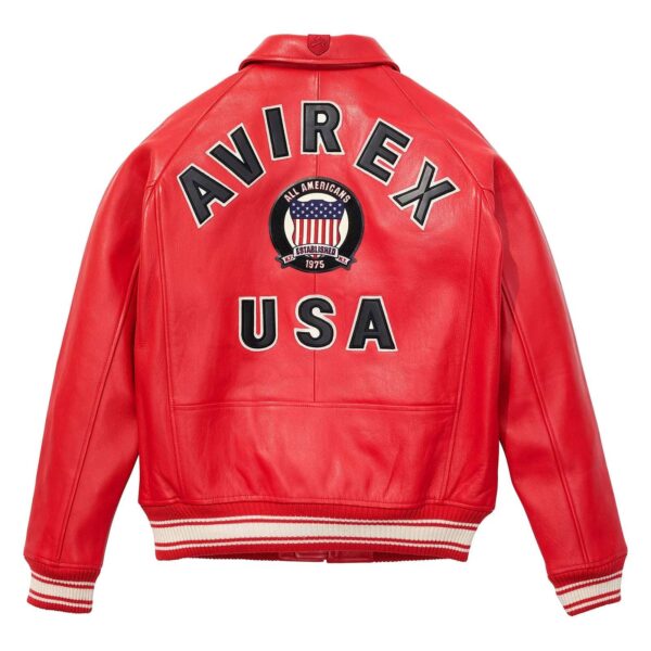 Handcrafted Men's Avirex Leather Jacket Red Leather Bomber Jacket Iconic Style - Image 2