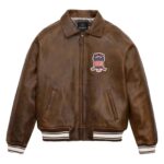 Handmade Men's Iconic Avirex Leather Jacket Brown Leather Bomber Jacket Aviator Style