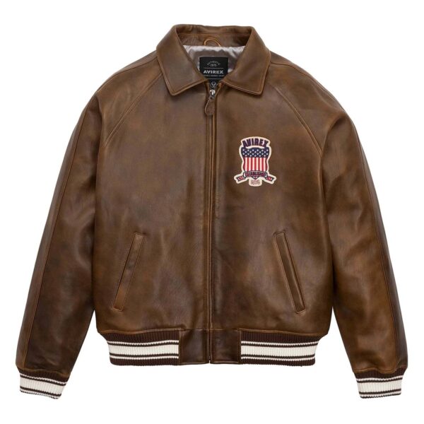 Handmade Men's Iconic Avirex Leather Jacket Brown Leather Bomber Jacket Aviator Style - Image 1