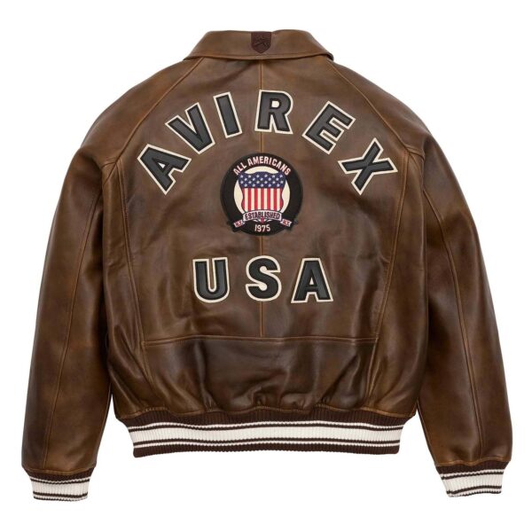 Handmade Men's Iconic Avirex Leather Jacket Brown Leather Bomber Jacket Aviator Style - Image 2
