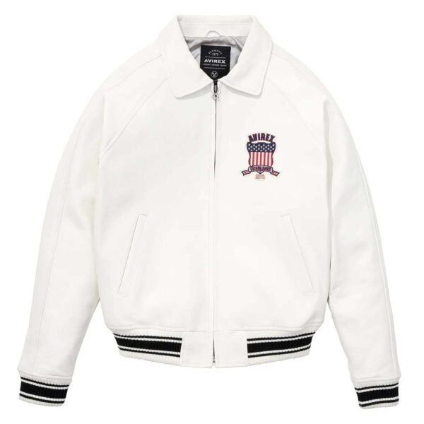 Best Seller Men's Iconic Avirex Leather Jacket White Leather Bomber Jacket Aviator Style - Image 1