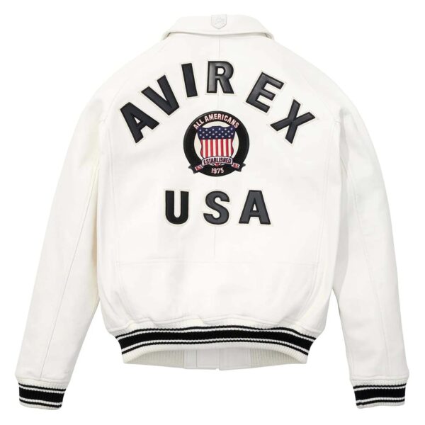 Best Seller Men's Iconic Avirex Leather Jacket White Leather Bomber Jacket Aviator Style - Image 2