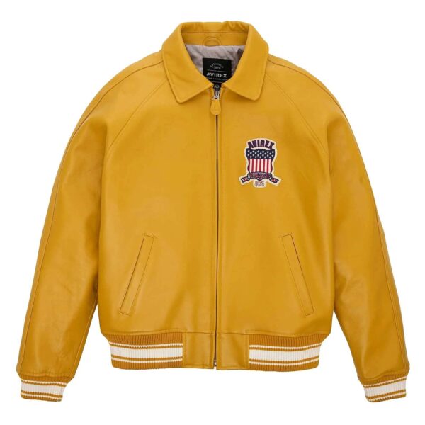 Best Quality Men's Iconic Avirex Leather Jacket Yellow Leather Bomber Jacket Aviator Style - Image 1