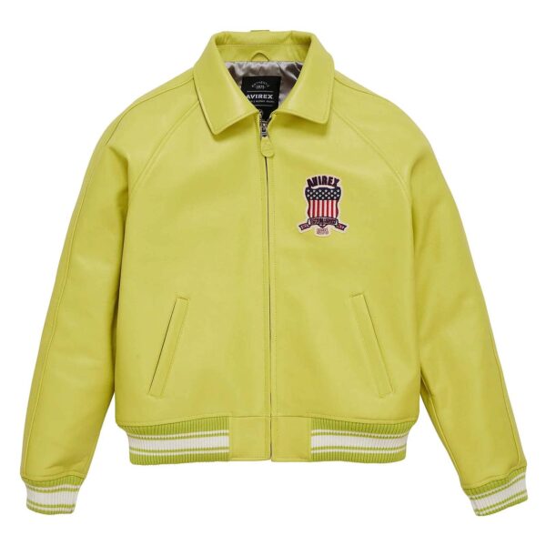Handmade Men's Iconic Avirex Leather Jacket Lime Green Leather Bomber Flight Jacket - Image 1