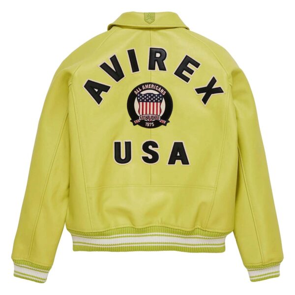 Handmade Men's Iconic Avirex Leather Jacket Lime Green Leather Bomber Flight Jacket - Image 2