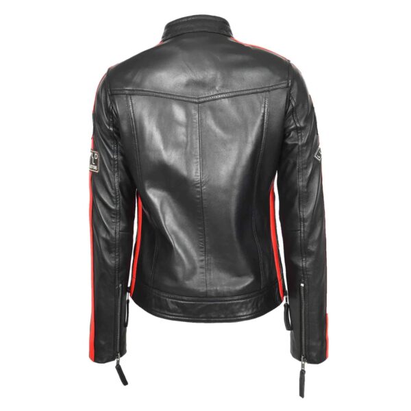WeeBroz Women's Black Leather Biker Jacket Motorcycle Badges Cafe Racer Style - Image 2