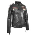 WeeBroz Women's Black Leather Biker Jacket Motorcycle Badges Cafe Racer Style - Image 3