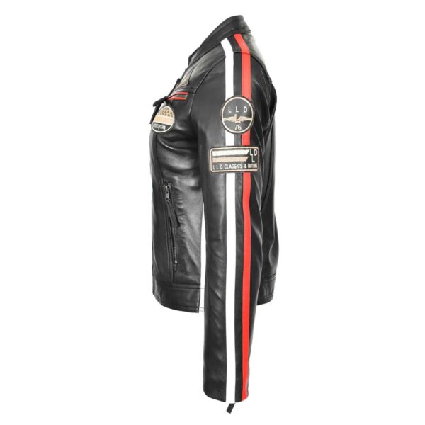 WeeBroz Women's Black Leather Biker Jacket Motorcycle Badges Cafe Racer Style - Image 5