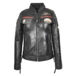 WeeBroz Women's Black Leather Biker Jacket Motorcycle Badges Cafe Racer Style - Image 6