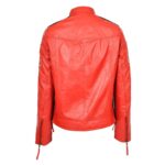 WeeBroz Women's Red Leather Biker Jacket Motorcycle Badges Cafe Racer Style - Image 2