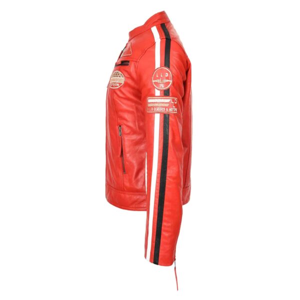 WeeBroz Women's Red Leather Biker Jacket Motorcycle Badges Cafe Racer Style - Image 5