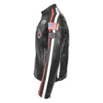 WeeBroz Men's Black Leather Biker Jacket Motorsports Logos Style - Image 4