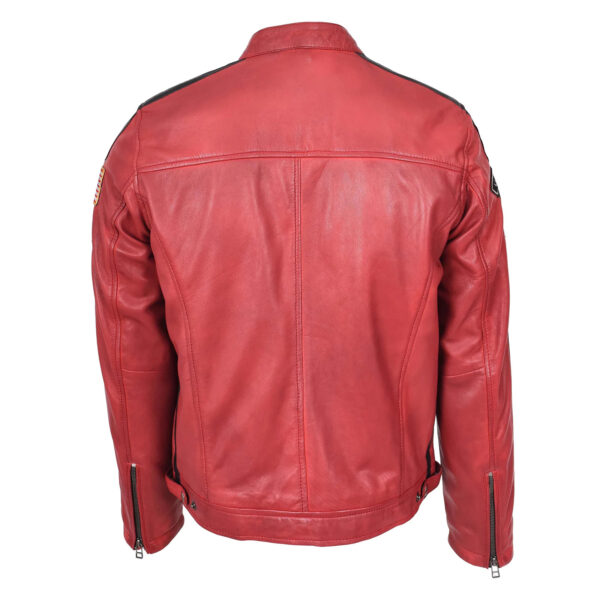 WeeBroz Men's Red Leather Biker Jacket Motorsports Logos Style - Image 2