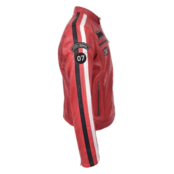 WeeBroz Men's Red Leather Biker Jacket Motorsports Logos Style - Image 3